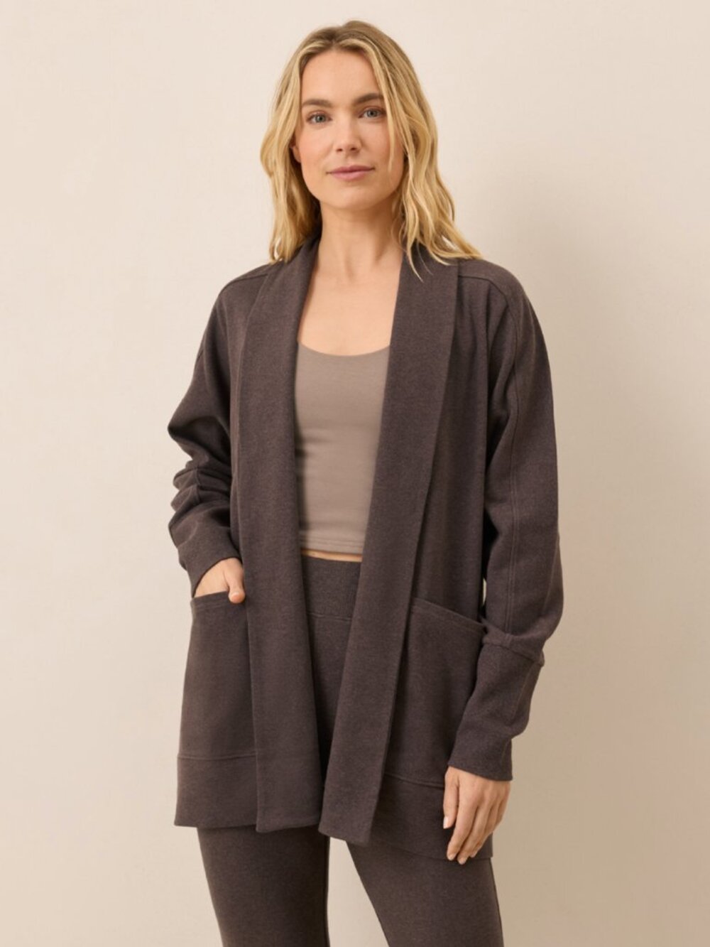 Pact 100% Organic Cotton Airplane Wrap Cardigan Chocolate Heather Size XS